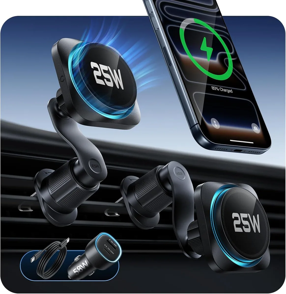 Hamzan Hamzan 25W Qi2.2 MagSafe Car Charger CryoBoost 360° Vent Mount iPhone 16 17 S26 Ultra — product photo
