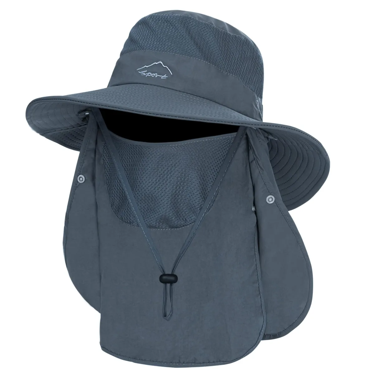 Outdoor 3 in 1 Sun Hat Wide Brim Safari Boonie with Neck Flap Dark Grey One Size UPF 50+ 22-24 inches — product photo