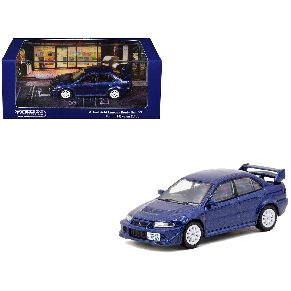 Tarmac Works Tarmac Works Mitsubishi Lancer Evolution VI RHD Tommi Makinen Edition Blue Metallic Road64 1/64 Diecast — product photo