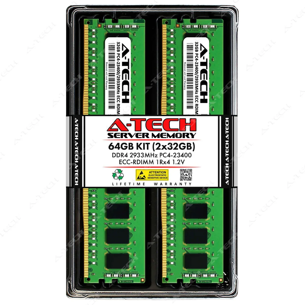 A-Tech A-Tech 64GB (2x32GB) DDR4 2933 ECC RDIMM 1Rx4 server RAM — product photo