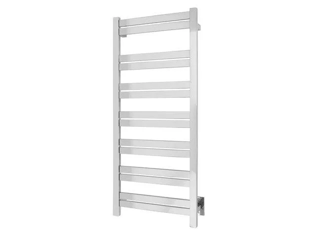 Wall-mounted polished chrome towel warmer with 14 flat bars, hardwired, 47.6 inches high