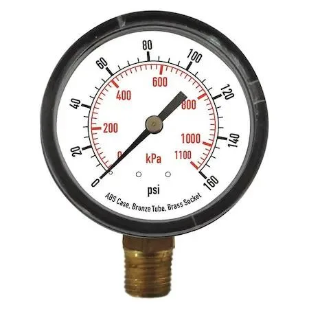 Black ABS plastic electronic pressure gauge with 2-1/2 inch dial and bottom mount connection