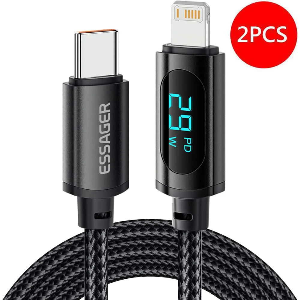 ESTONE ESTONE Essager XRI USB-C to Lightning Cable 6.6ft 29W 3A 480Mbps LED Black — product photo