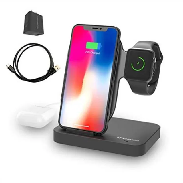 Techsmarter Techsmarter Wireless Charging Station Dock for iPhone, Apple Watch, AirPods Black 18W — product photo