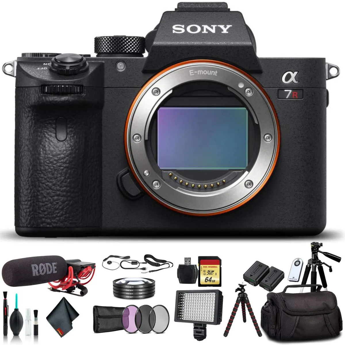Sony Sony Alpha a7R III 42.4MP Camera Kit 64GB Rode 160LED Tripod Bag Battery — product photo
