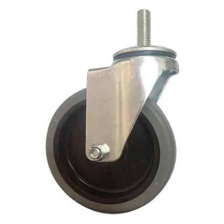 A 5 inch rubber wheel on a zinc plated steel stem caster