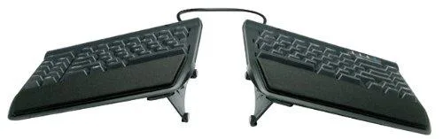 Black ergonomic keyboard accessory with integrated palm supports and V-lifter base