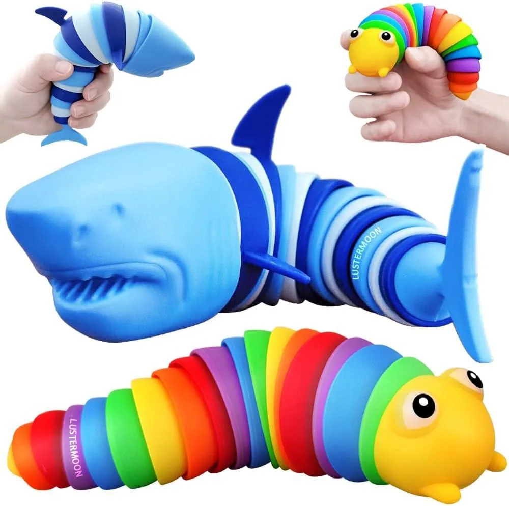 Rainbow Caterpillar & Blue Shark Articulated Fidget Toys 2-Pack — product photo