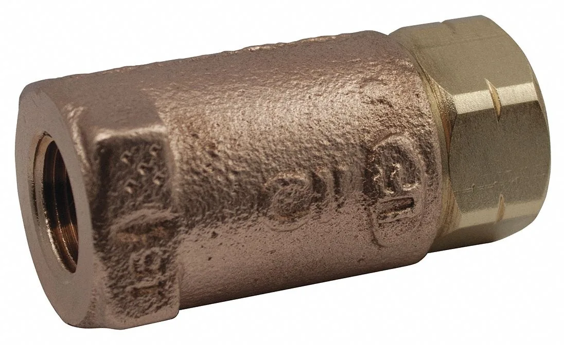 Small bronze inline check valve with FNPT threads, lead-free finish