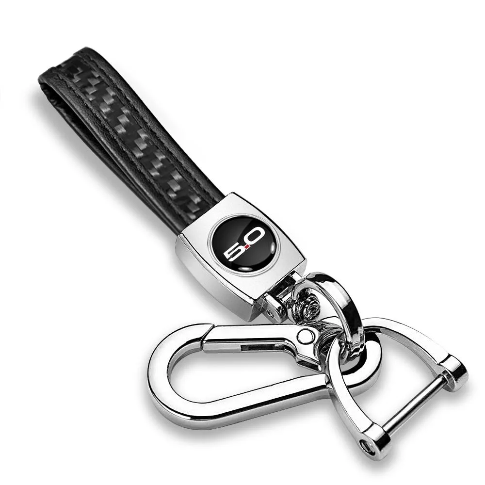 iPick Image, LLC iPick Image, LLC Ford Mustang 5.0 Black Real Carbon Fiber Loop-Strap Chrome Hook Key Chain — product photo