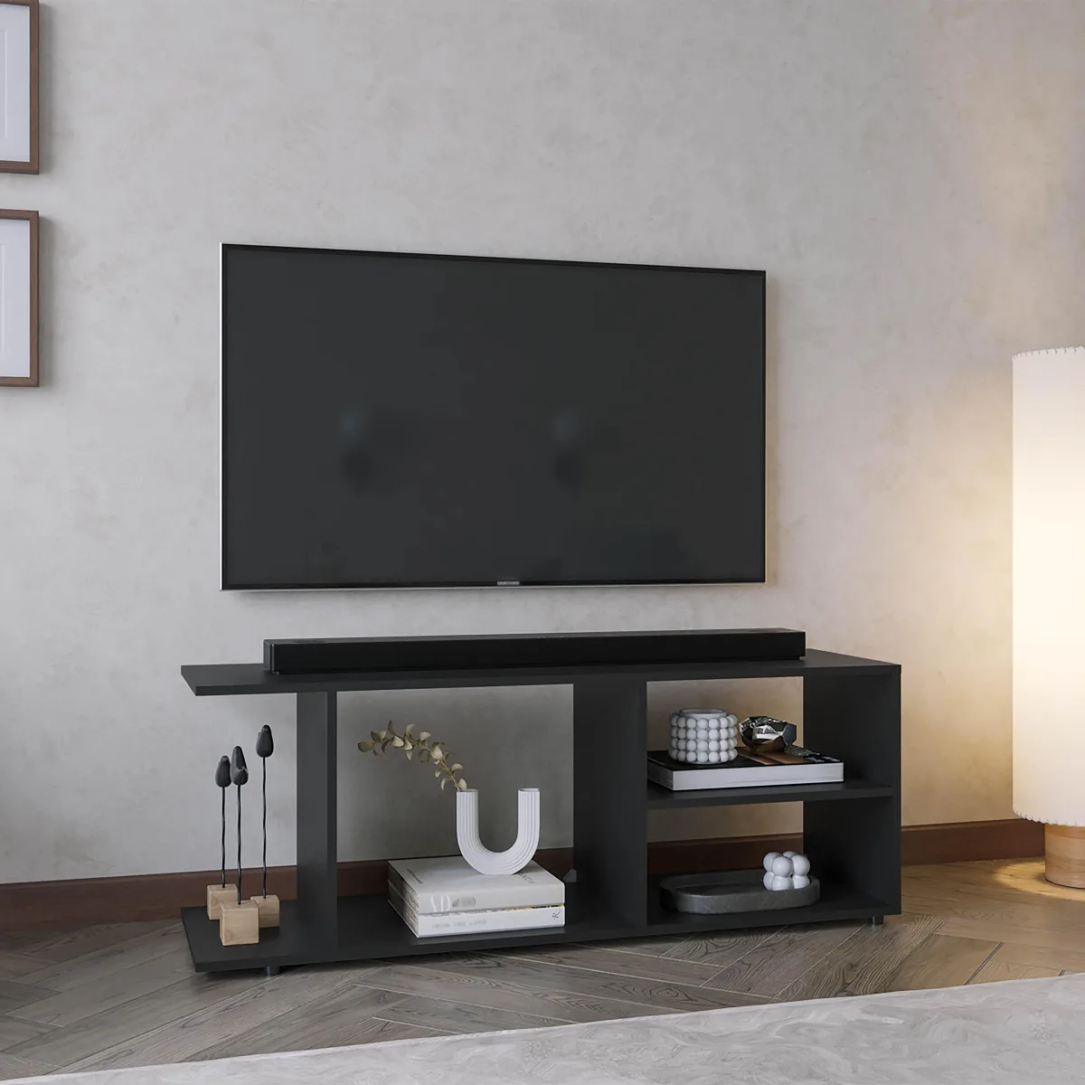 tuphen tuphen Entertainment Center 17.8" H 4 Shelves 4 Legs Black — product photo