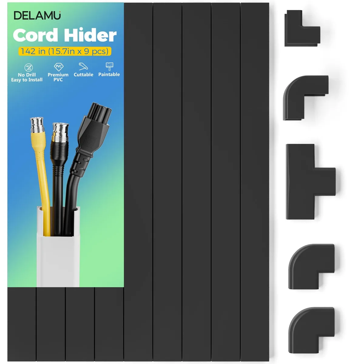  Delamu Cord Cover 142in Black 0.94in W 0.47in H — product photo