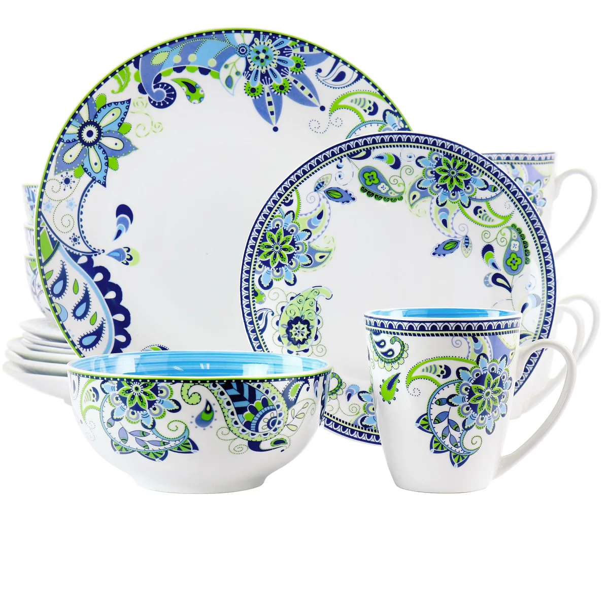 Elama Elama 16-piece round porcelain dinnerware set Blue Crush — product photo