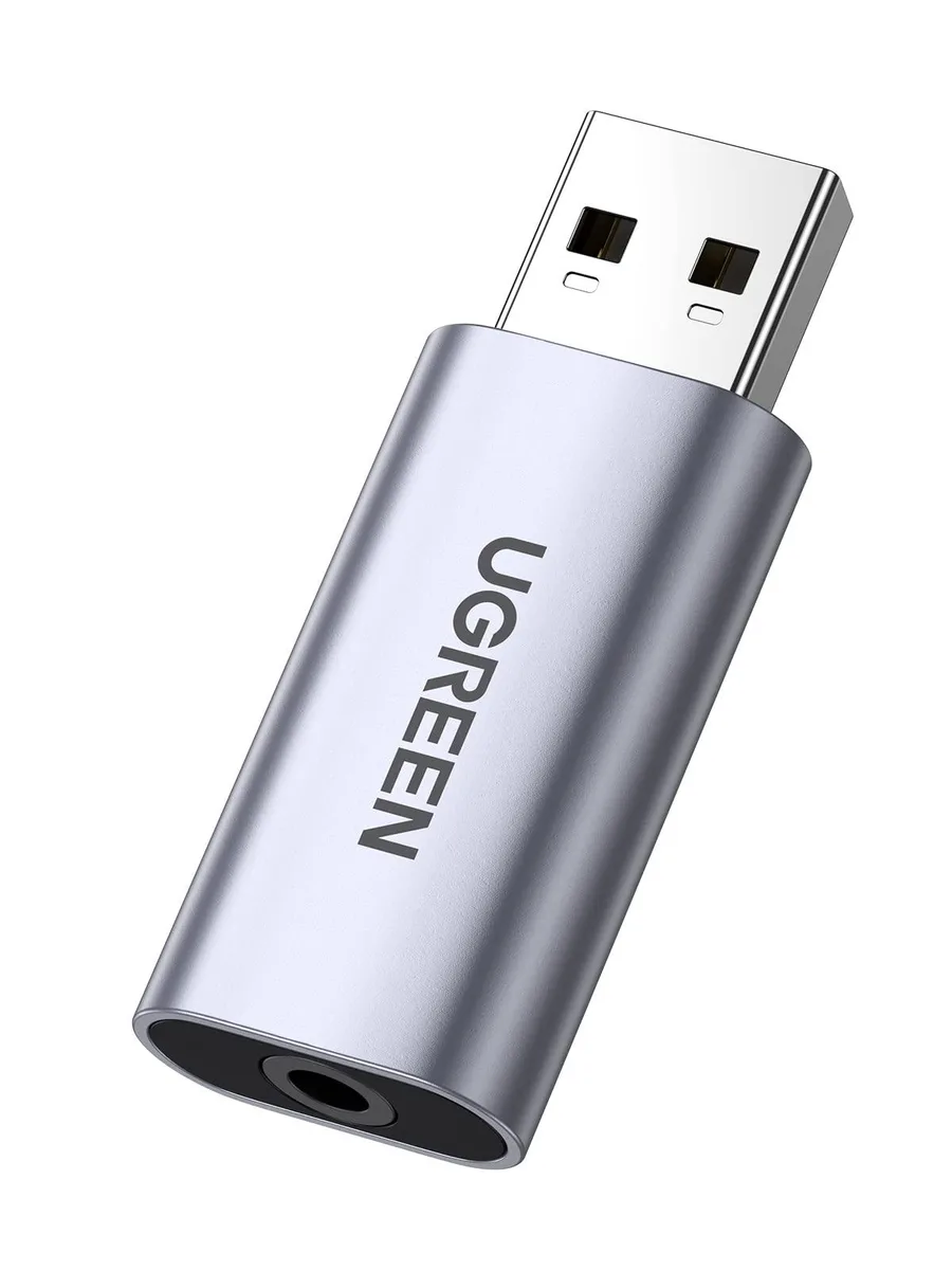 Small silver USB dongle with 3.5mm TRRS jack, aluminium finish