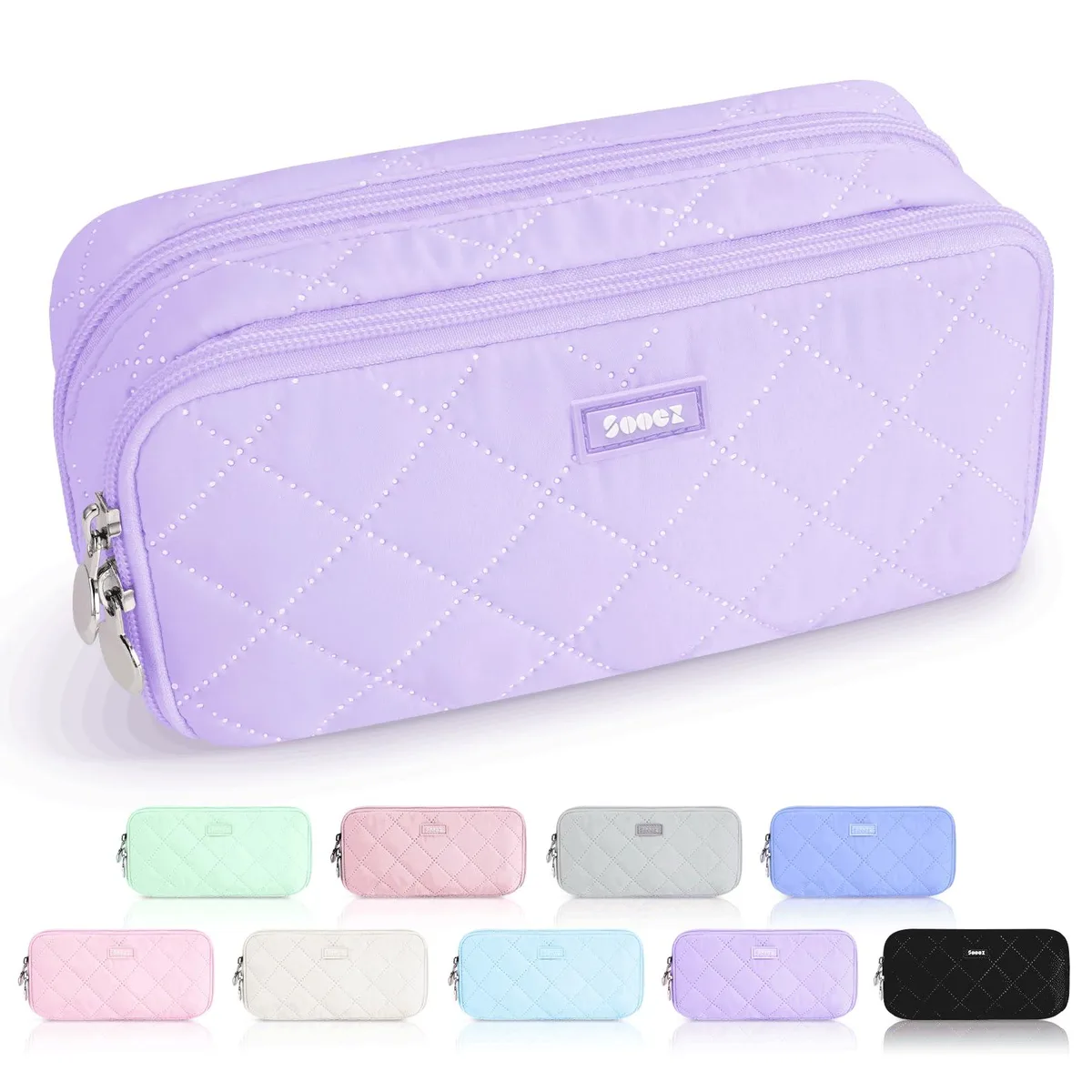 Sooez SZA0318-0901B pencil case, 9 x 3.5 x 4.3 in, 8 compartments, purple — product photo