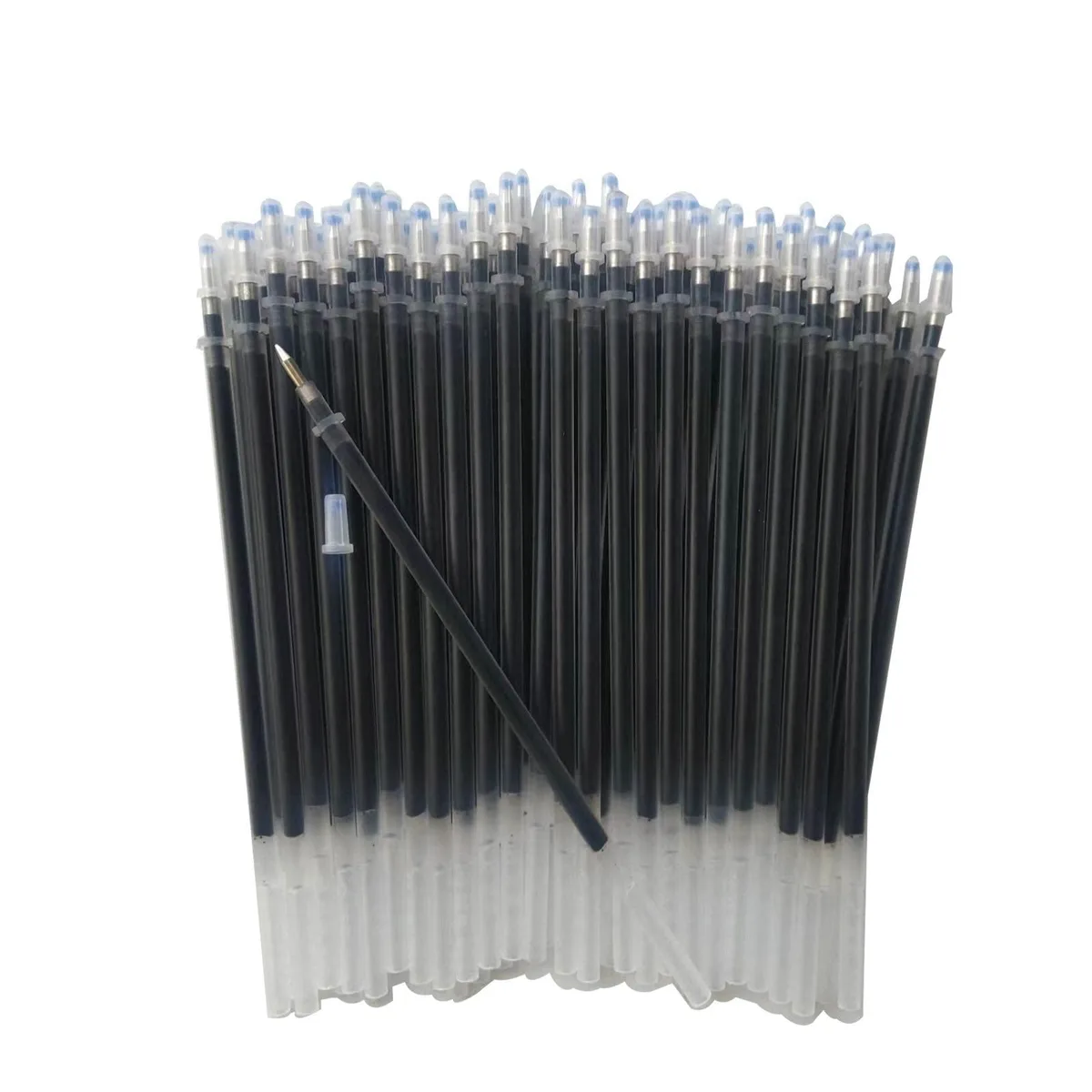 Fifty black 0.5 mm gel refills in clear plastic tubes