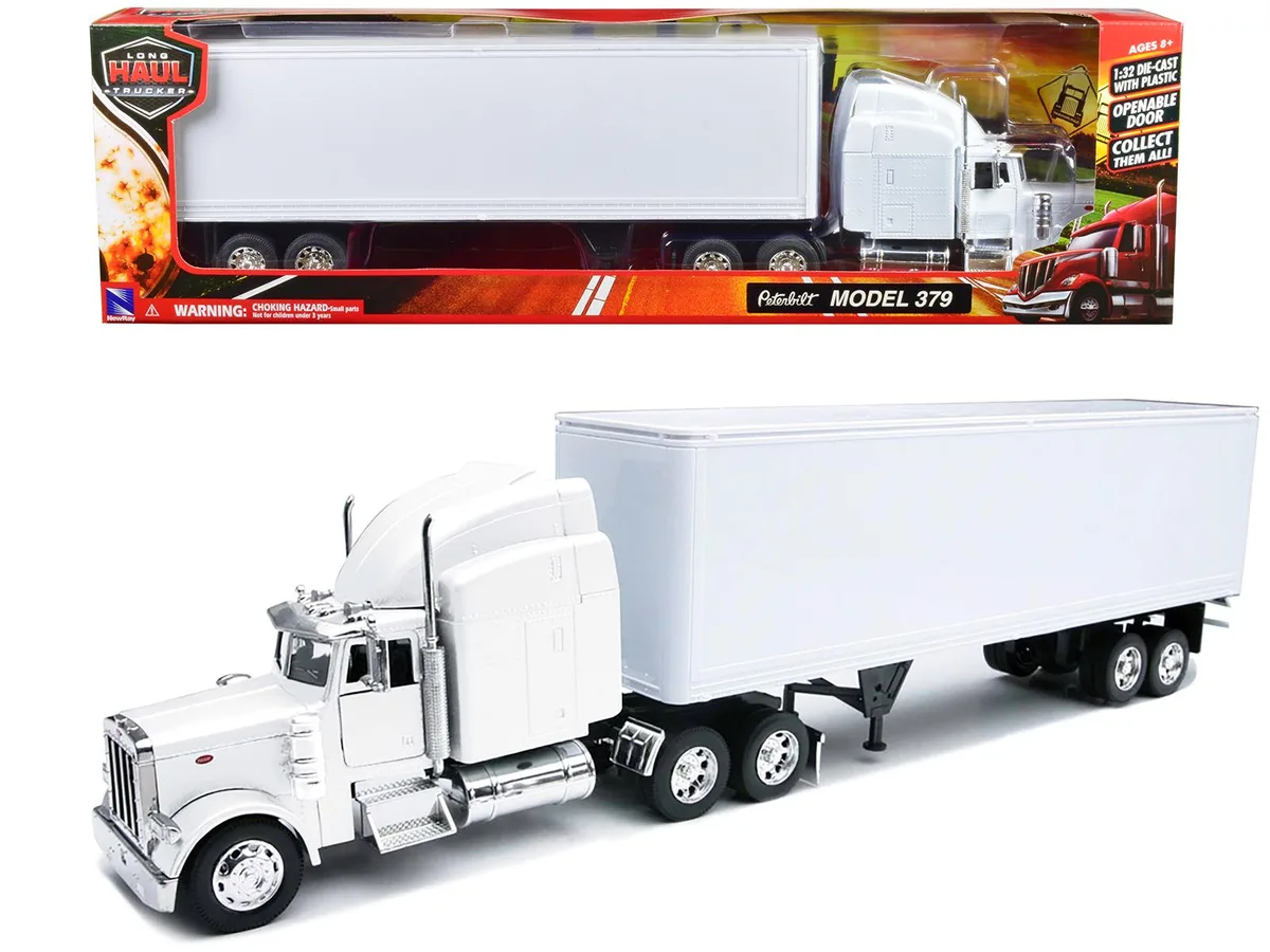 New Ray Toys New Ray Toys Peterbilt 379 Truck with Dry Goods Trailer White 1/32 Diecast Hobby Collectible — product photo