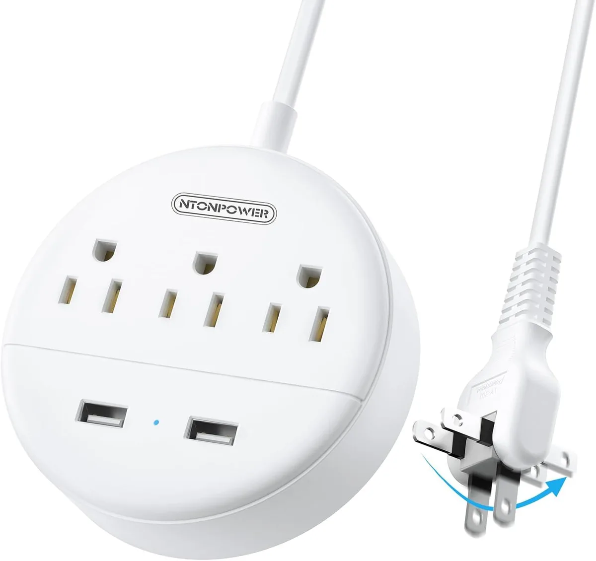 NTONPOWER NTONPOWER 2 Prong Power Strip 3 Outlets 2 USB 5 ft White — product photo