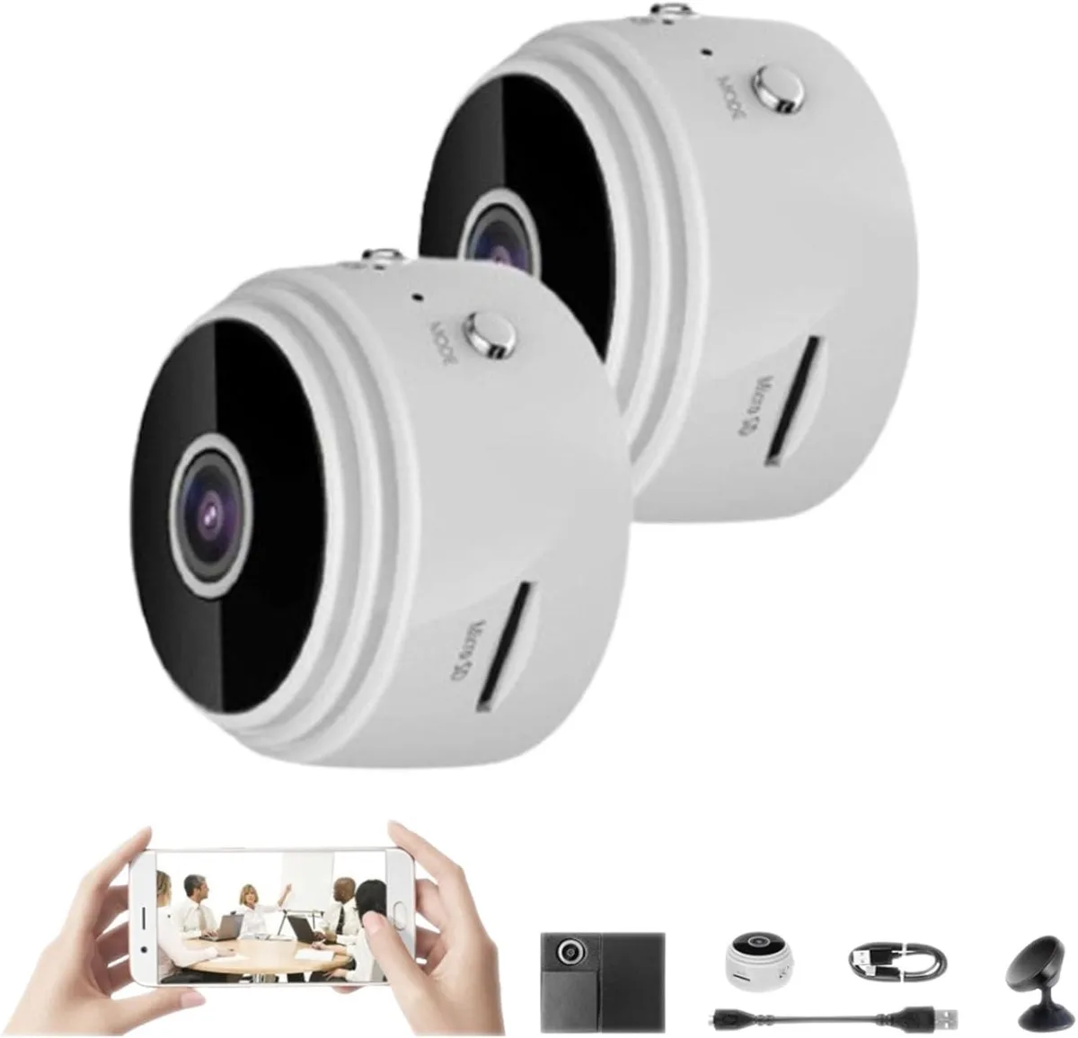 NaSR NaSR Magnetic Mini Security Camera 1080p HD White 2pcs — product photo