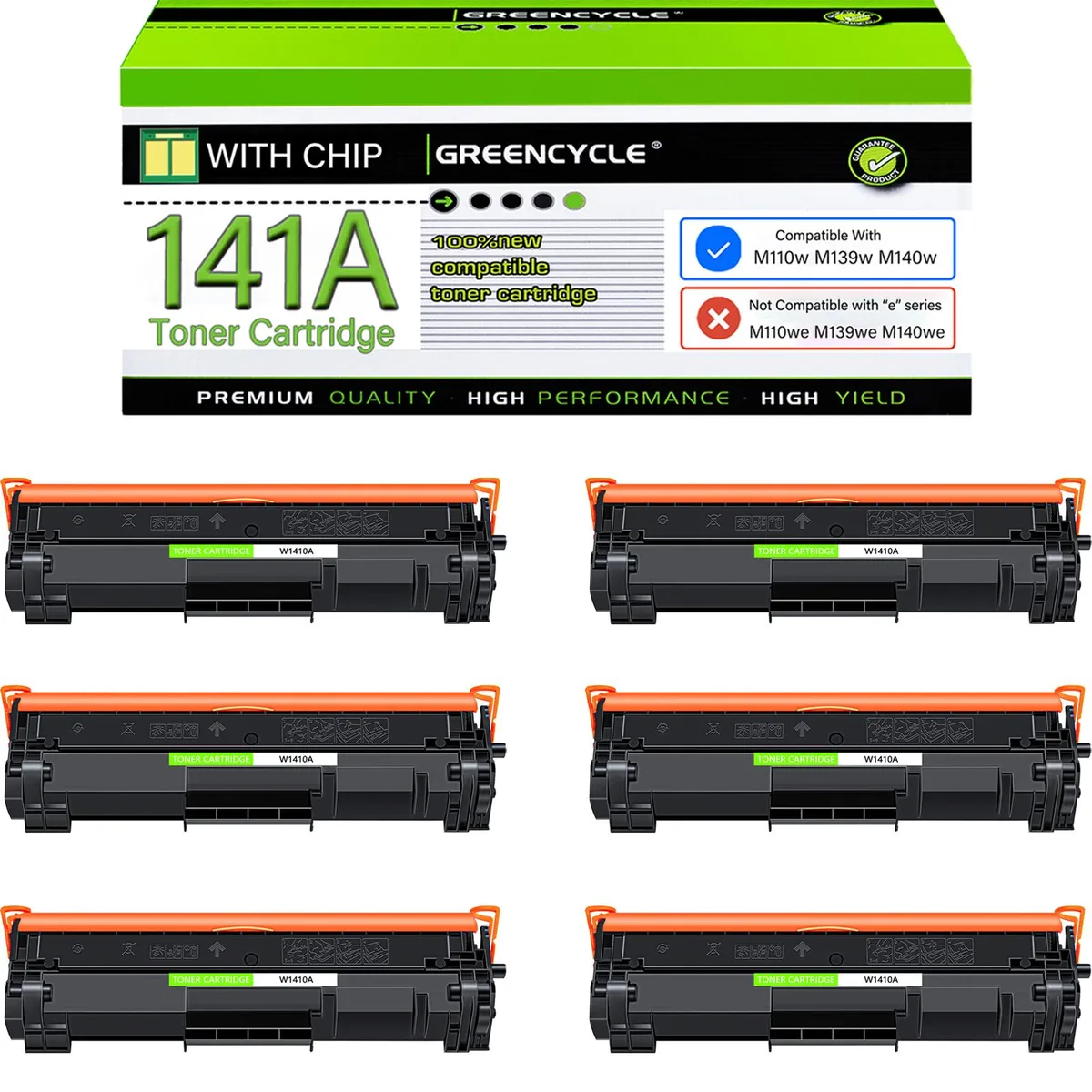 GREENCYCLE GREENCYCLE W1410A 141A Black Toner Cartridge 6 Pack — product photo