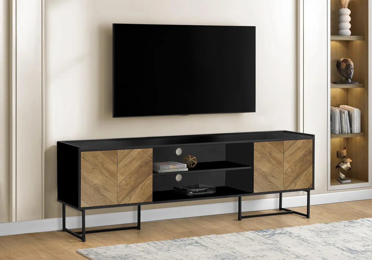 tuphen tuphen 72 Inch TV Stand Brown Black Laminate Black Metal — product photo