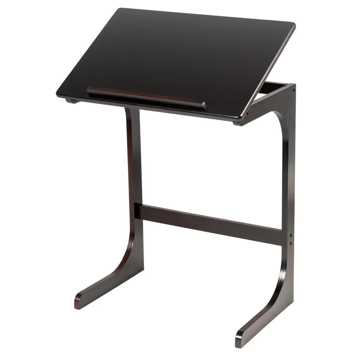 Light bamboo C-shape desk with tilting top and leg stopper