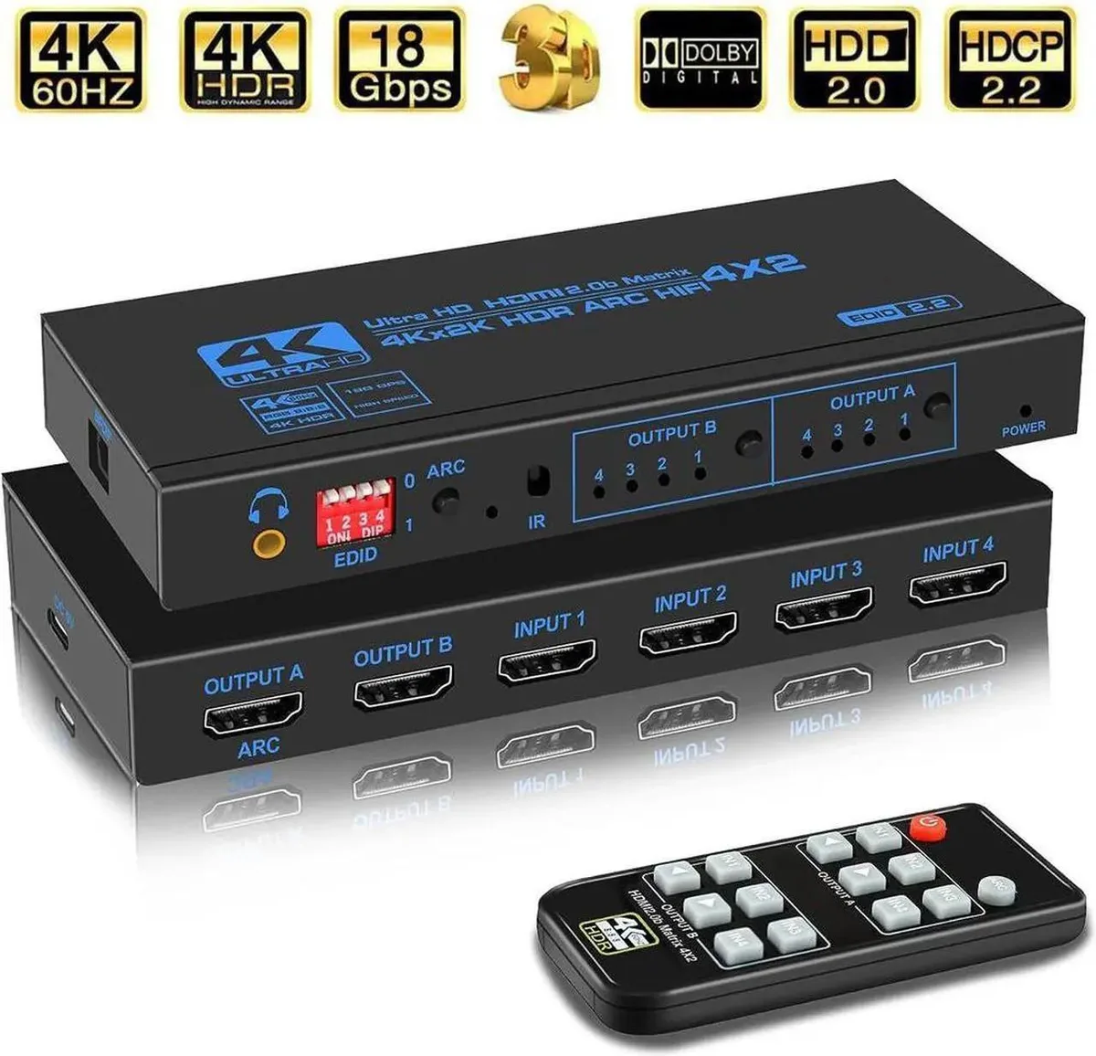 Vszerda Vszerda 4x2 HDMI Matrix Switch Splitter 4K 60Hz 18Gbps OZJ2-1 — product photo