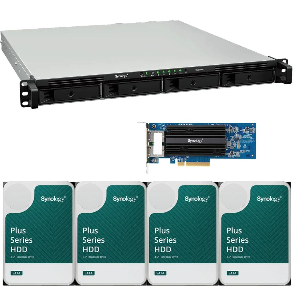 Synology Inc. Synology RS826RP+ AMD Ryzen V1500B 4-Bay Rackmount NAS 4GB RAM 2-Port 25GbE Adapter 64TB (4 x 16TB) Drives — product photo