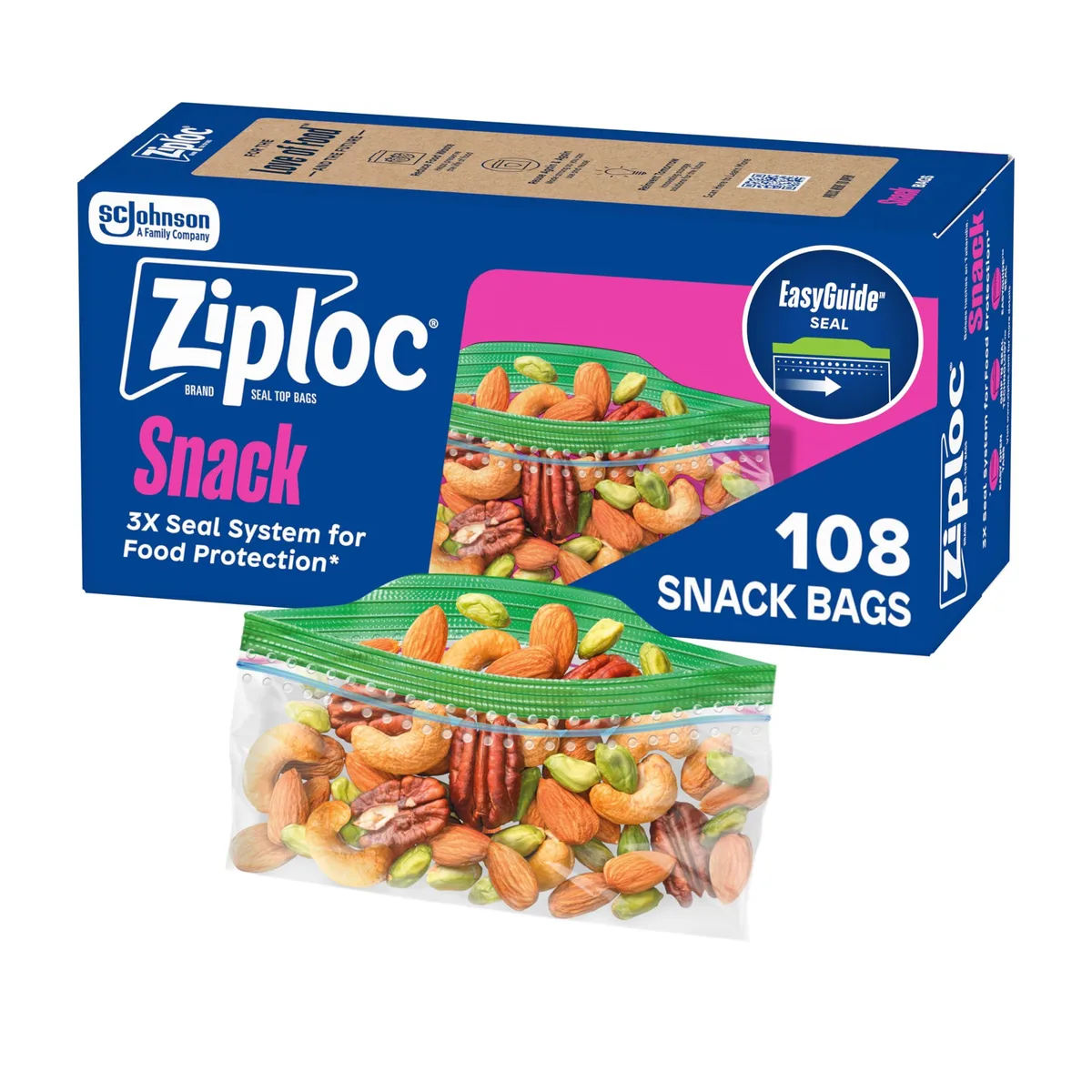 Clear plastic snack bags with zipper closure, 108 count