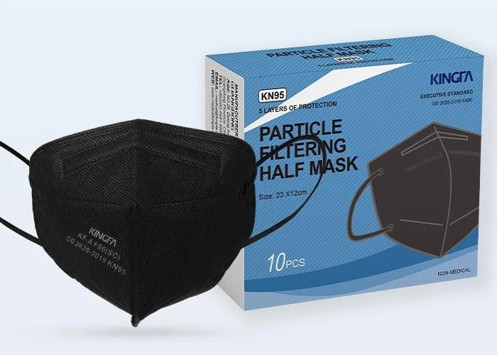 Flat-fold black KN95 mask pack of ten, new condition