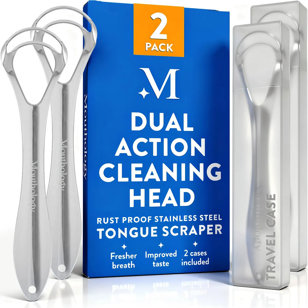  Oral Care 2 Pack Stainless Steel Tongue Scraper — product photo