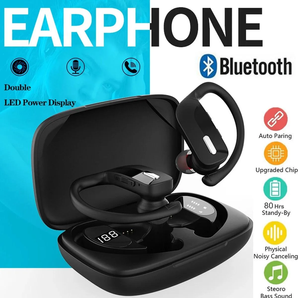 RAYBESTOS UNBRANDED RAYBESTOS UNBRANDED Ear Hook Bluetooth Headset 5.0 TWS — product photo