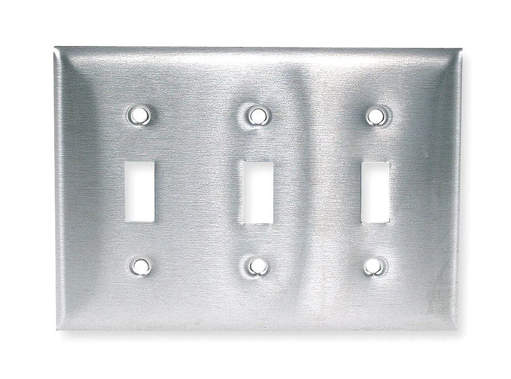 Hubbell Incorporated Hubbell Incorporated 3-Toggle Switch Plate Type 302/304 Stainless Steel — product photo