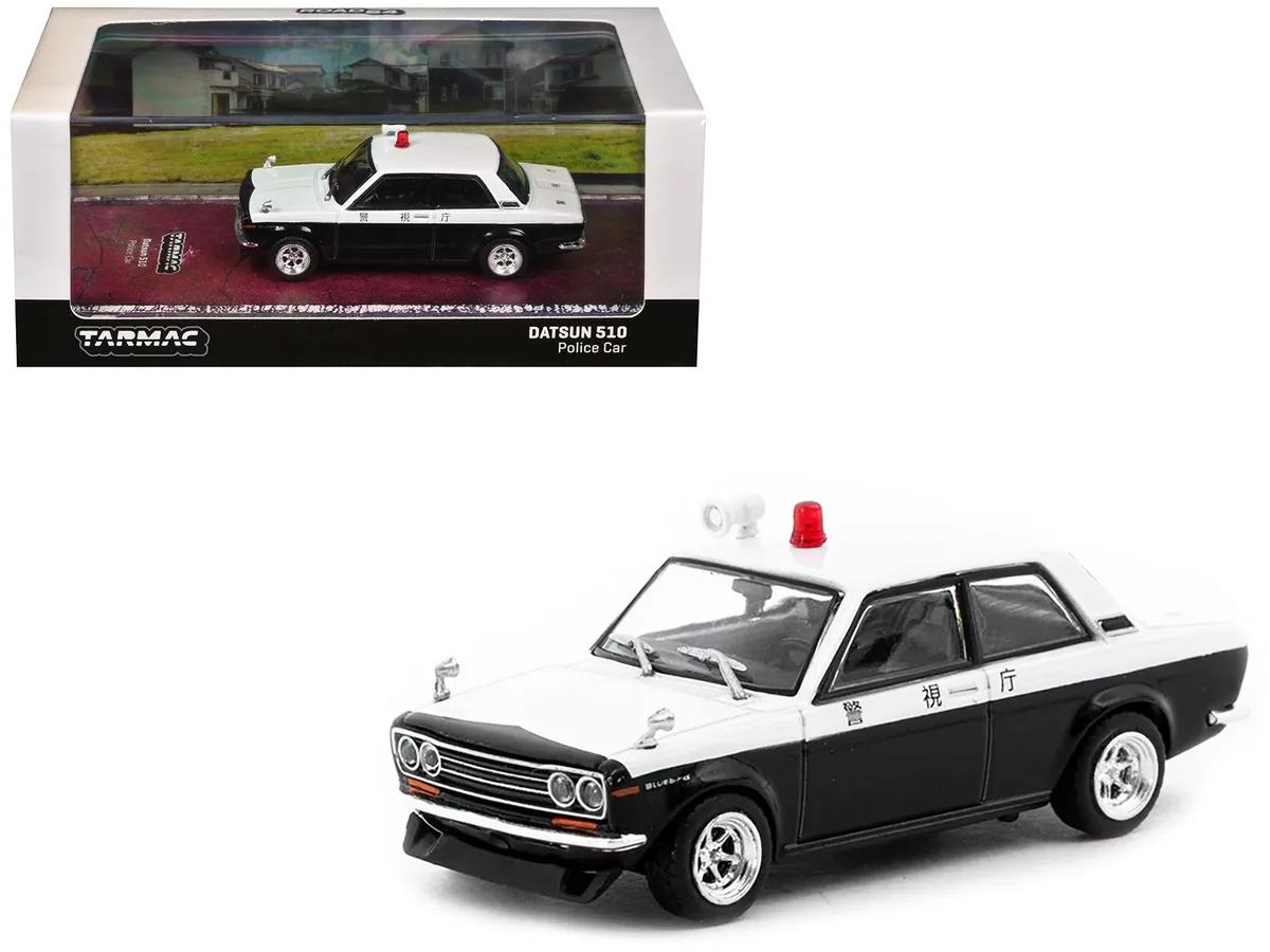 Tarmac Works Tarmac Works Datsun 510 Japanese Police Black White Road64 1/64 Diecast Hobby Collectible — product photo