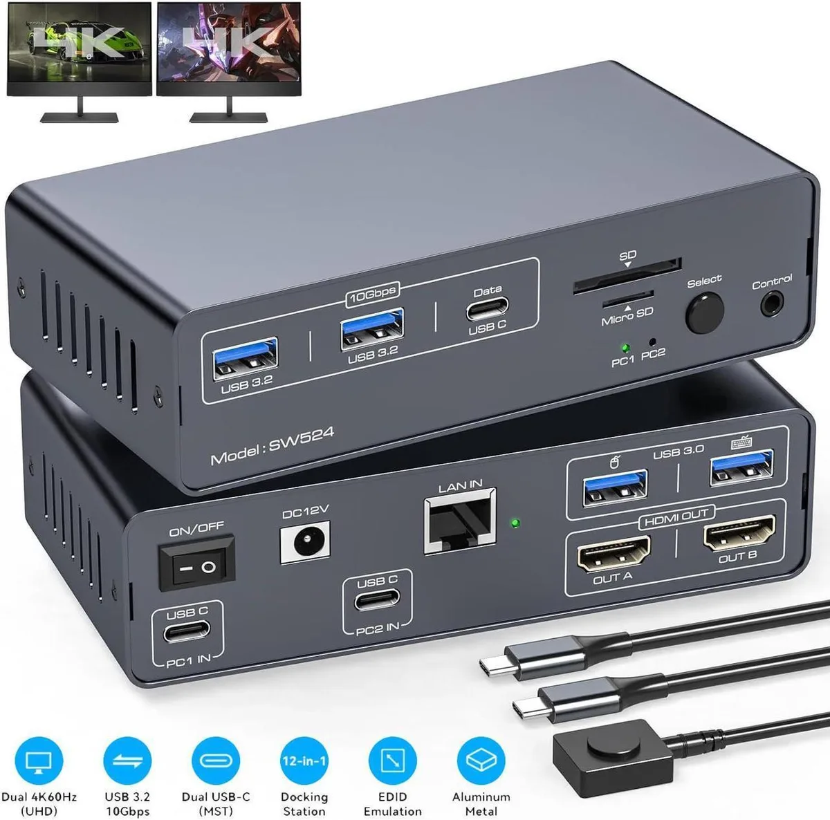 Aomoproing Aomoproing 12-in-1 4K@60Hz USB-C Docking KVM Switch — product photo