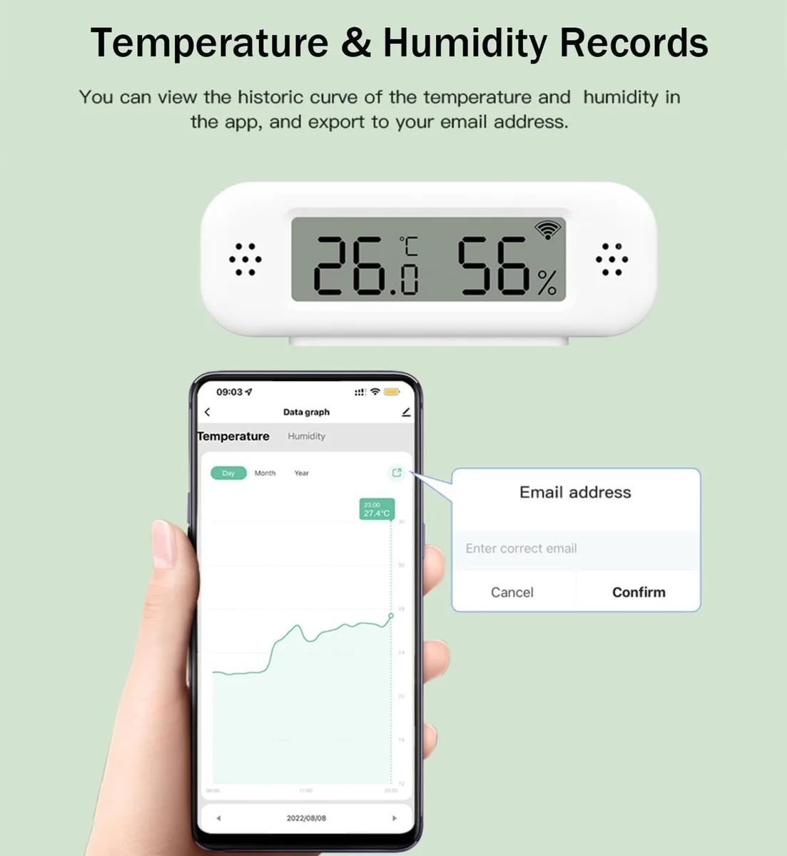 White rectangular WiFi thermometer hygrometer with LCD screen