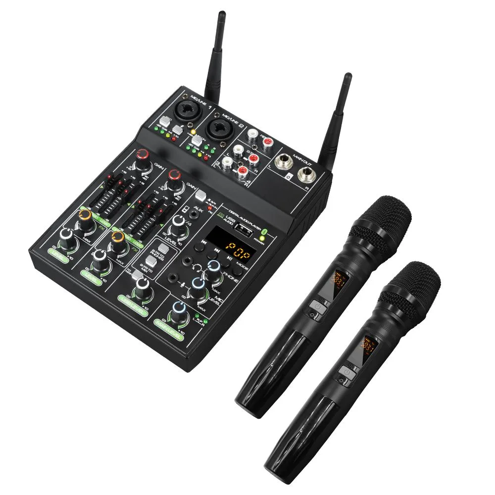 DEPUSHENG DEPUSHENG UF4-M 4-channel audio mixer with wireless microphone — product photo