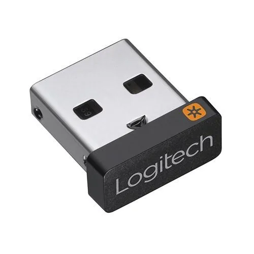 Tiny black USB receiver, .23 by .35 by .59 inches