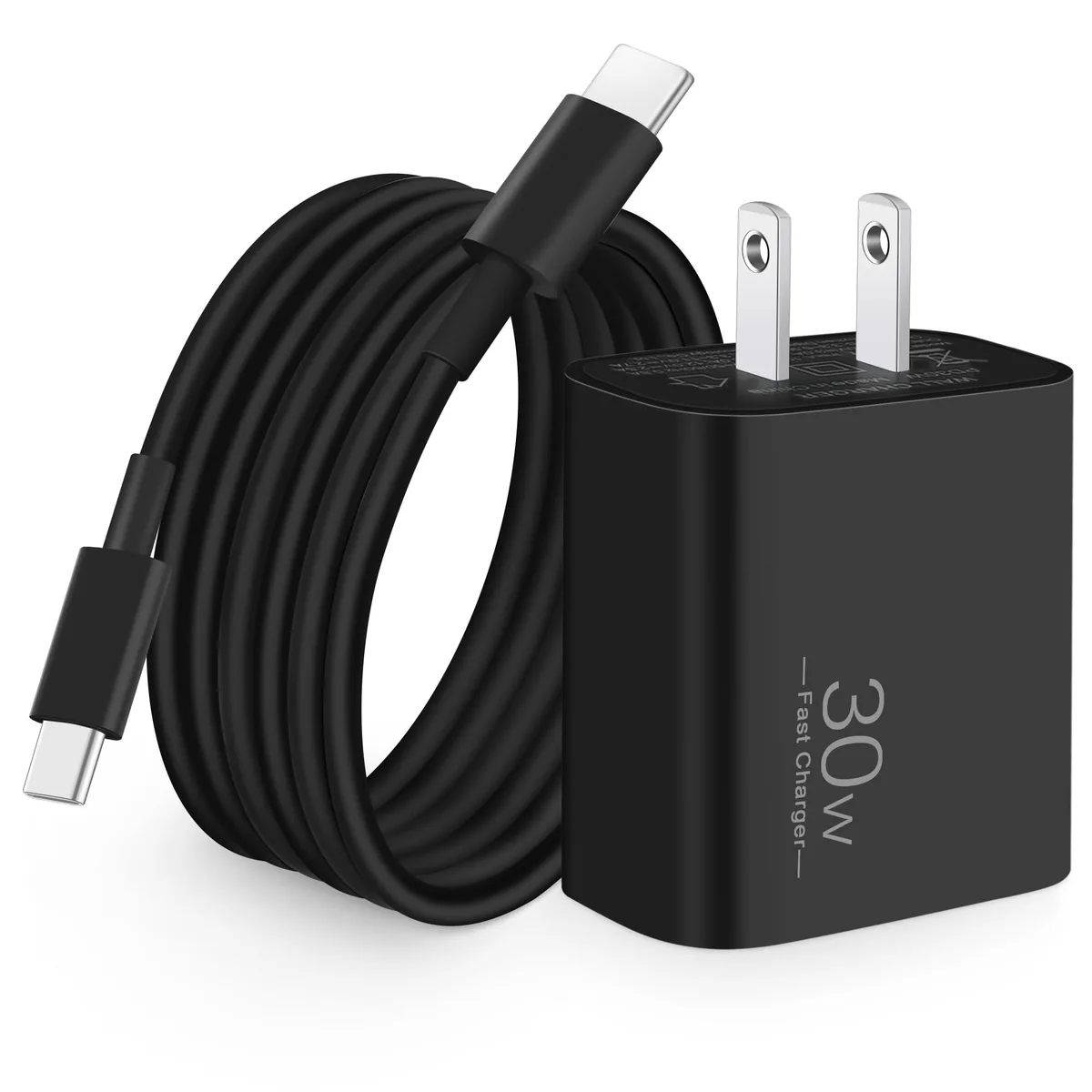White 30W USB-C wall charger block with 6ft USB-C to USB-C cable