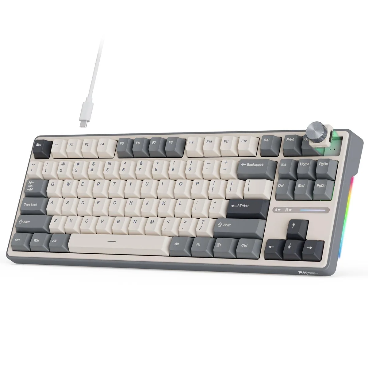  RK R87Pro 75% Wired Gaming Keyboard 88-Key Grey Creamy Switch Knob — product photo