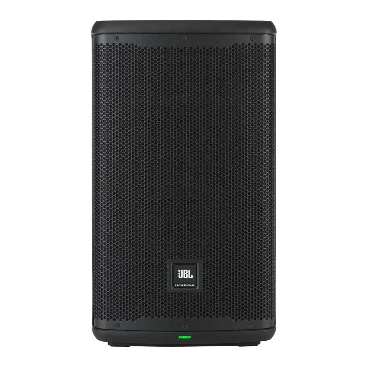 Black rectangular powered PA speaker with 10-inch driver and rear control panel
