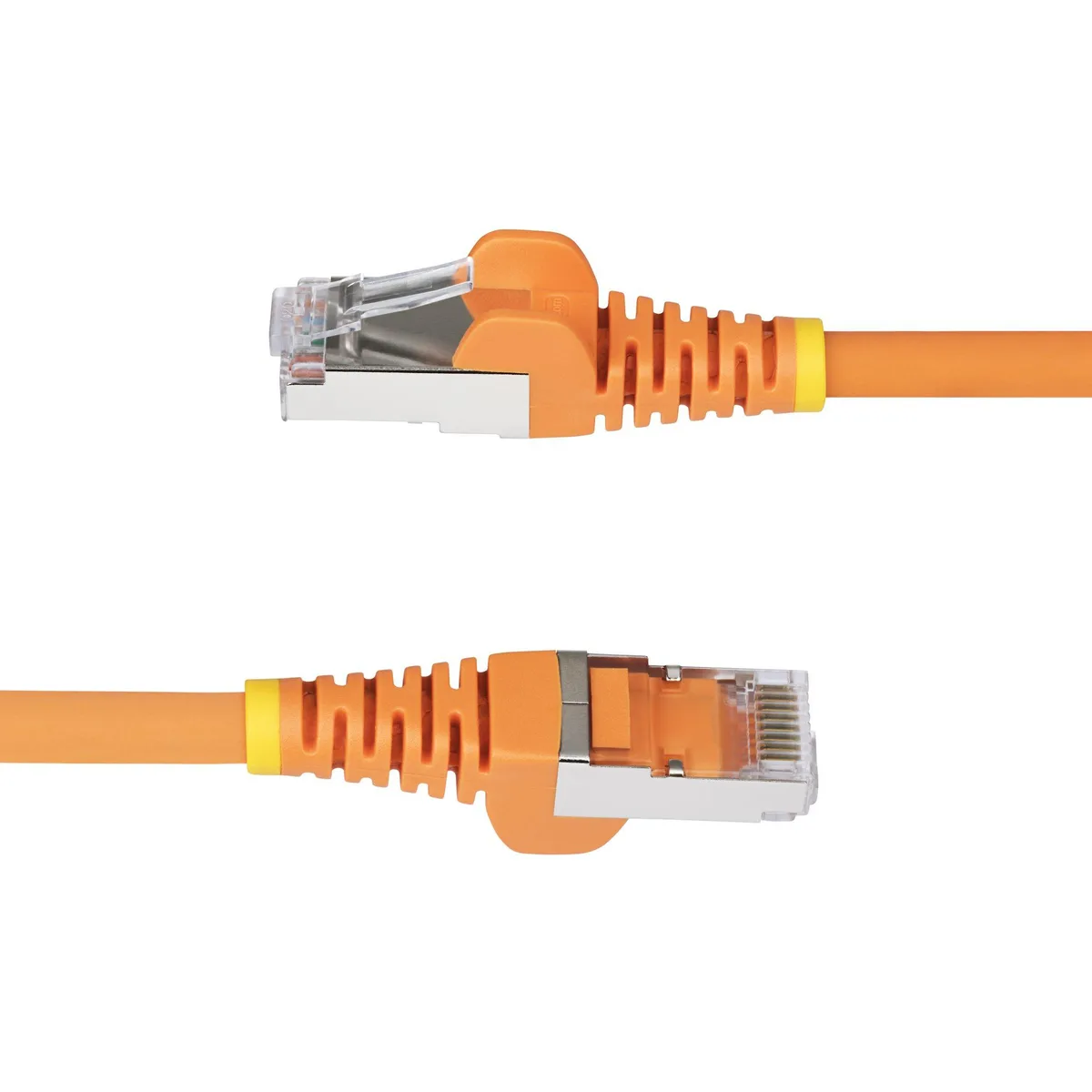 Orange 25ft Cat6a Ethernet cable with snagless RJ45 plugs and LSZH jacket
