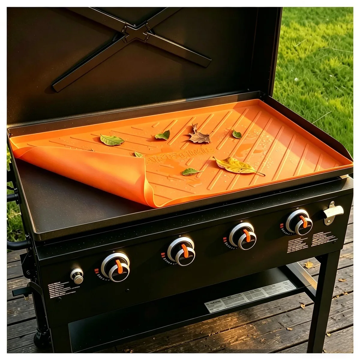 Orange silicone griddle mat sized for 36 inch griddle