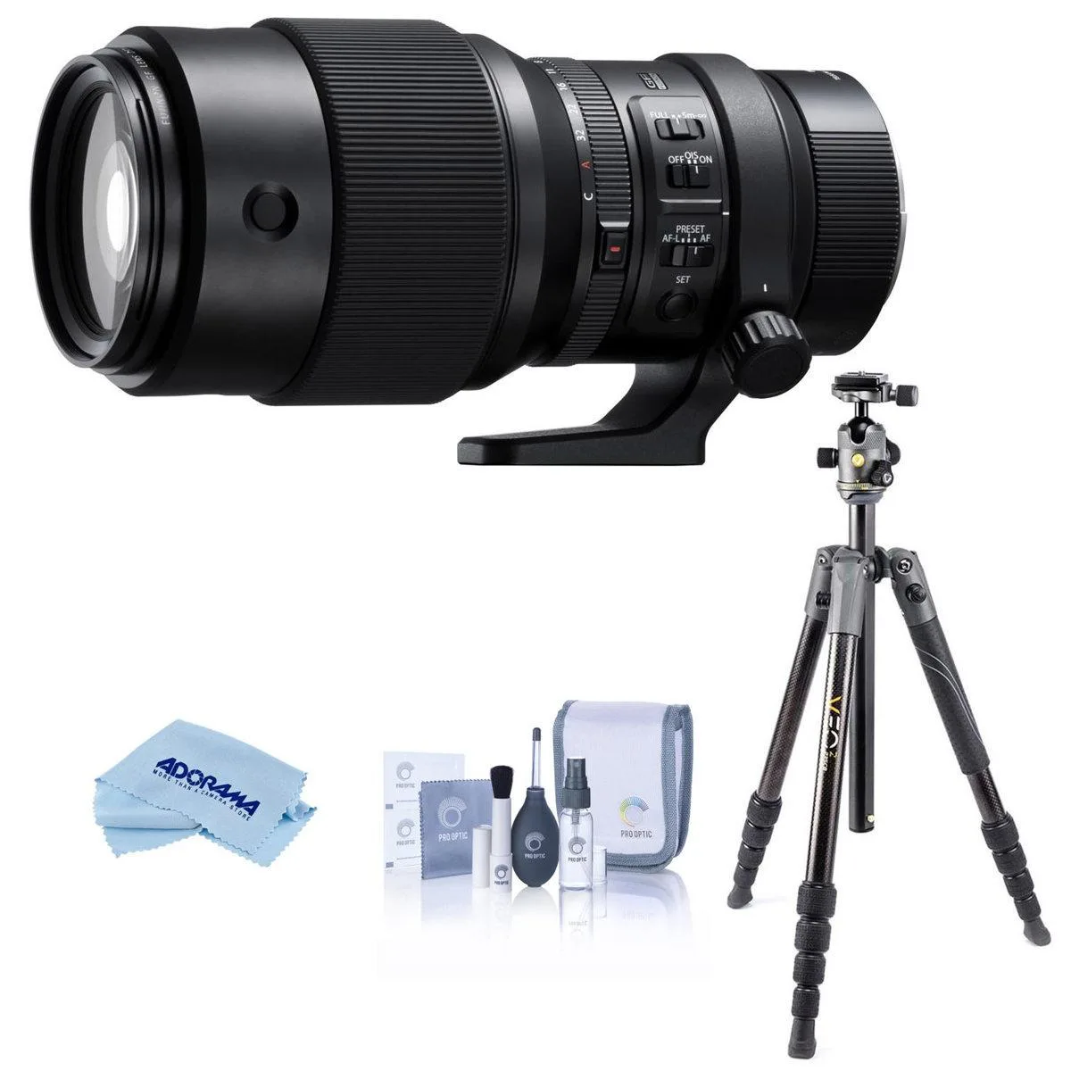 FUJIFILM FUJIFILM GF 250mm f/4 R LM OIS WR Lens with Vanguard VEO 3 GO 235AB Tripod — product photo