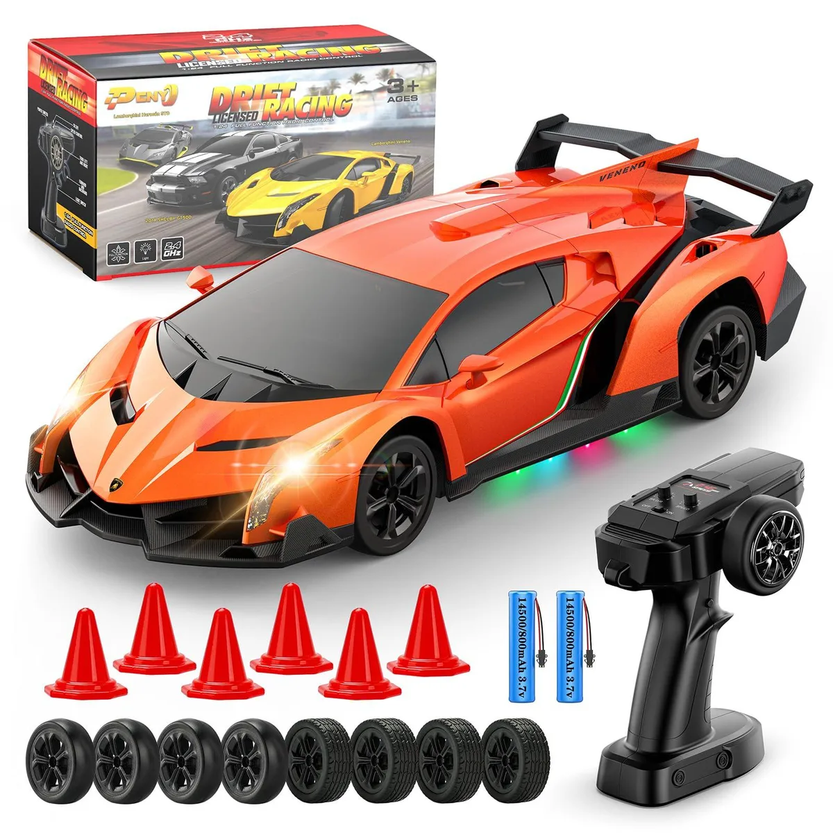  Lamborghini RC Drift Car 1:24 15Km/h Underglow Headlights 2.4GHz 2 Batteries 60 Min — product photo