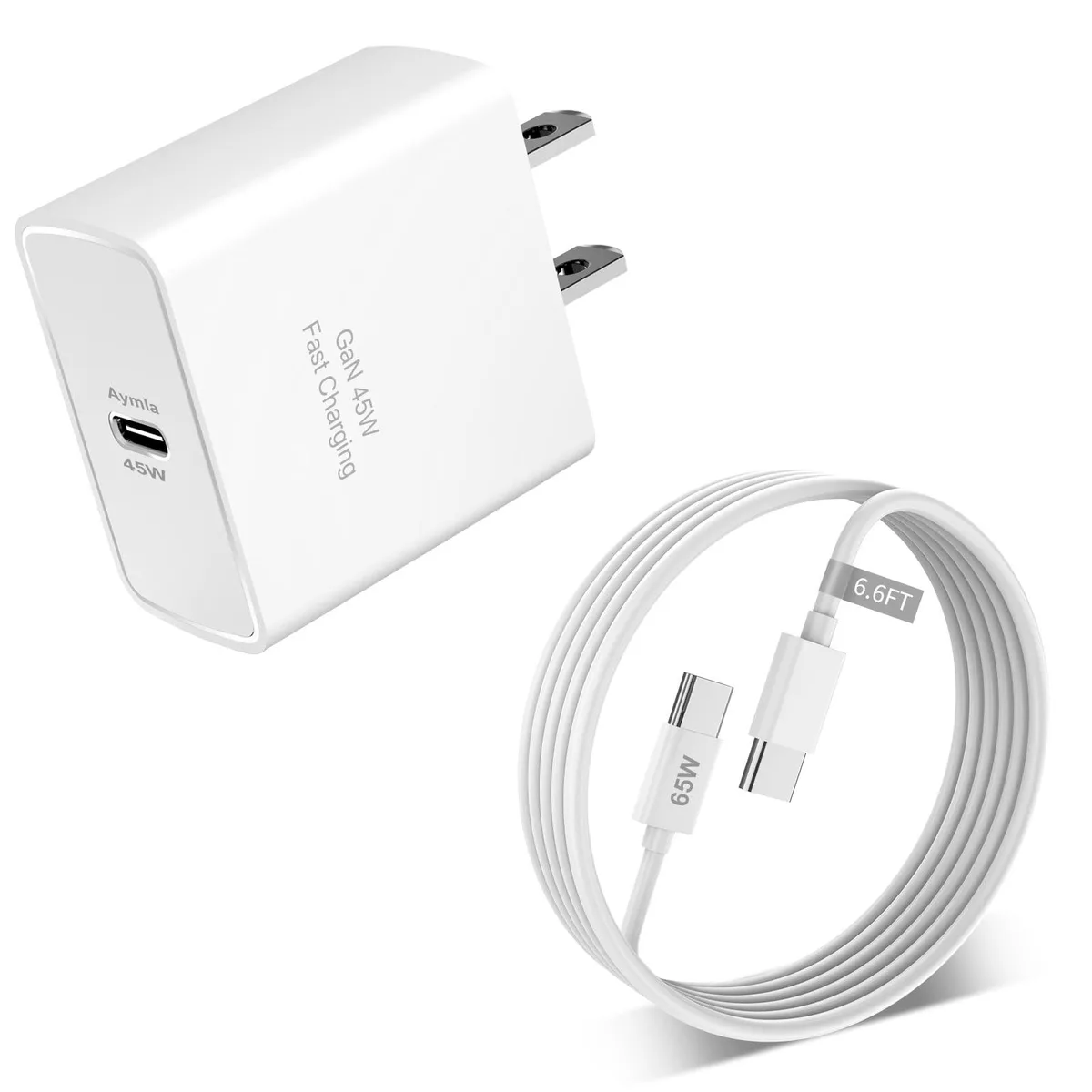  Aymla CR-AD45W1C 45W USB C GaN Charger White 6.6FT Cable — product photo