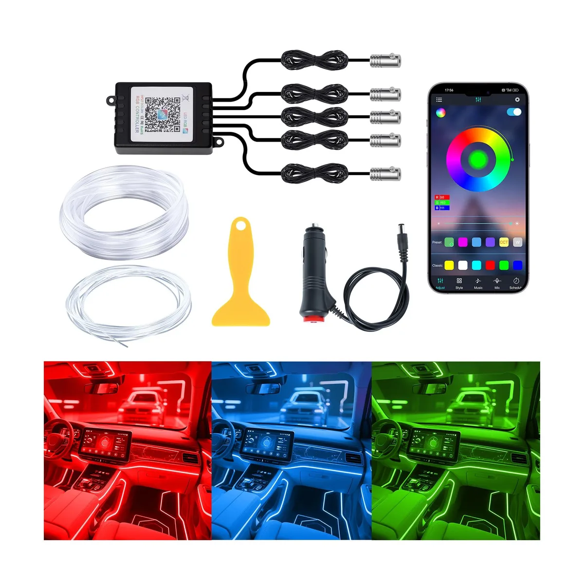  Ligrel FOL-2503 5-in-1 Interior LED Kit 236" Fiber Optic 12V App Control — product photo