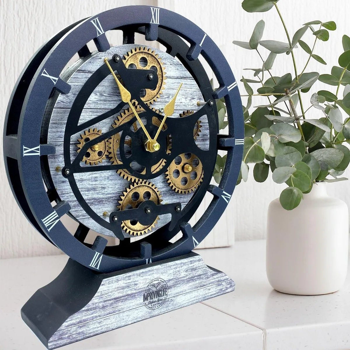 The Gears Clock The Gears Clock CABADA LINE 10 Inch Round Convertible Desk Wall Clock Silver Grey — product photo