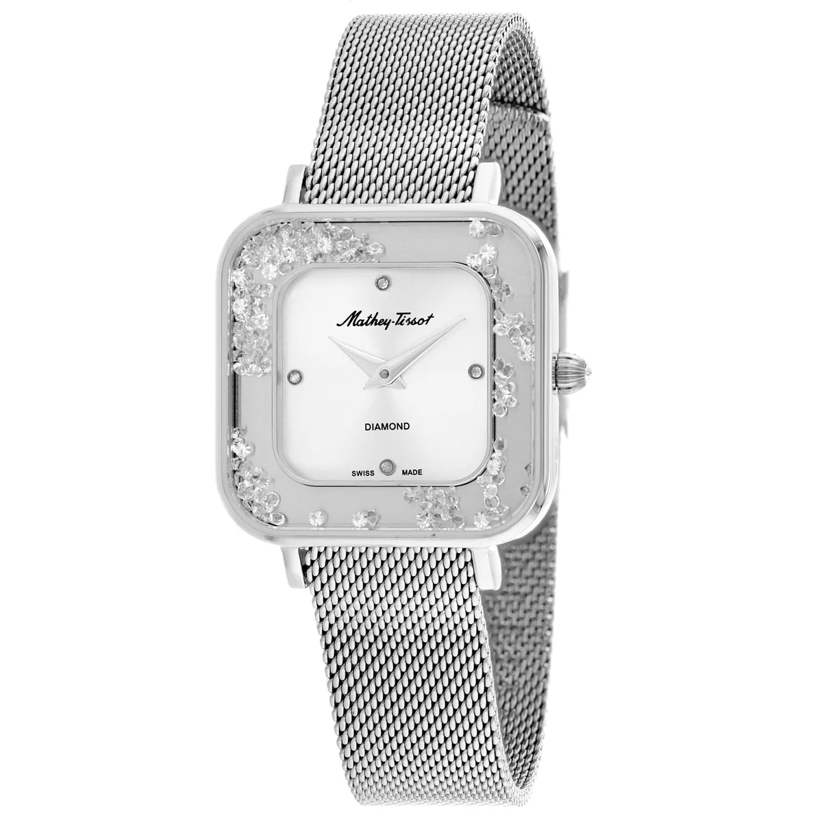Silver dial watch with stainless steel case and bracelet