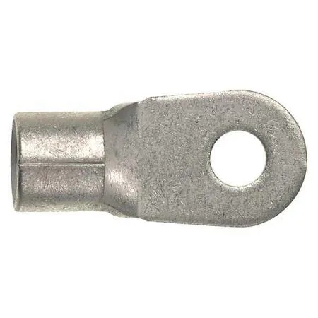 Copper ring terminal with tin finish, #10 stud hole, bare barrel, 6 AWG